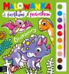 Malowanka z farbkami i pędzelkiem. Dinozaury